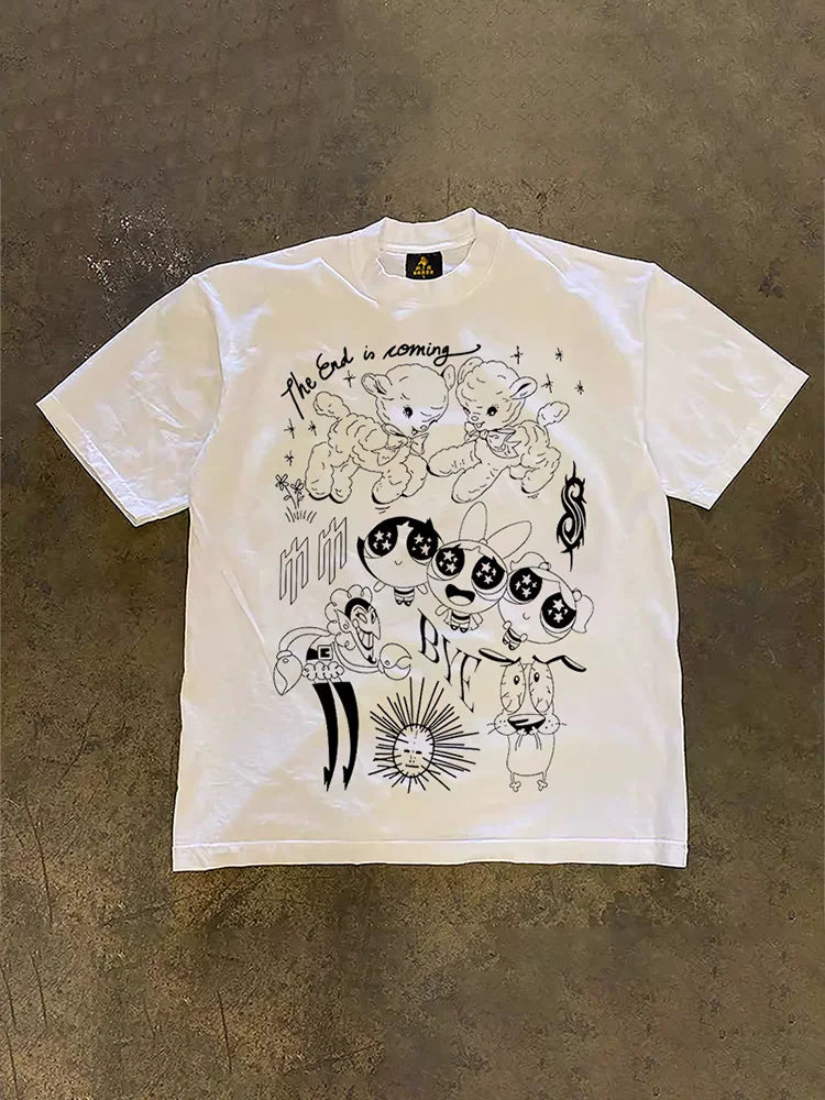 UPUPXIA  Loose Round Neck Casual Tee