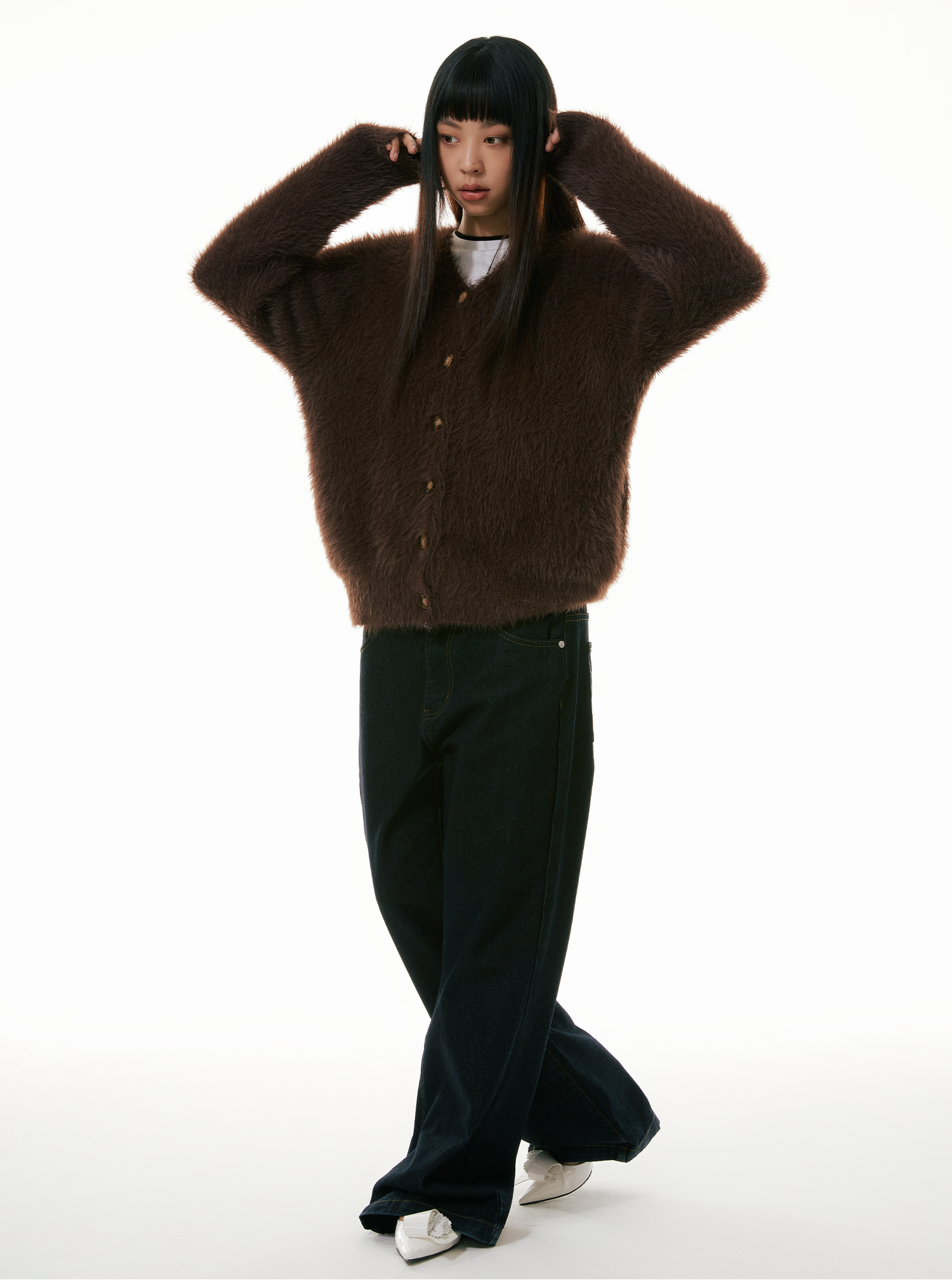 FUNKYFUN Imitation Mink V-neck Cardigan Sweater Jacket