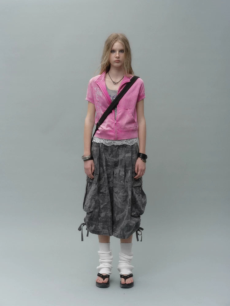 WearAndtear Stand Neck Rivet Short Stacked Tee
