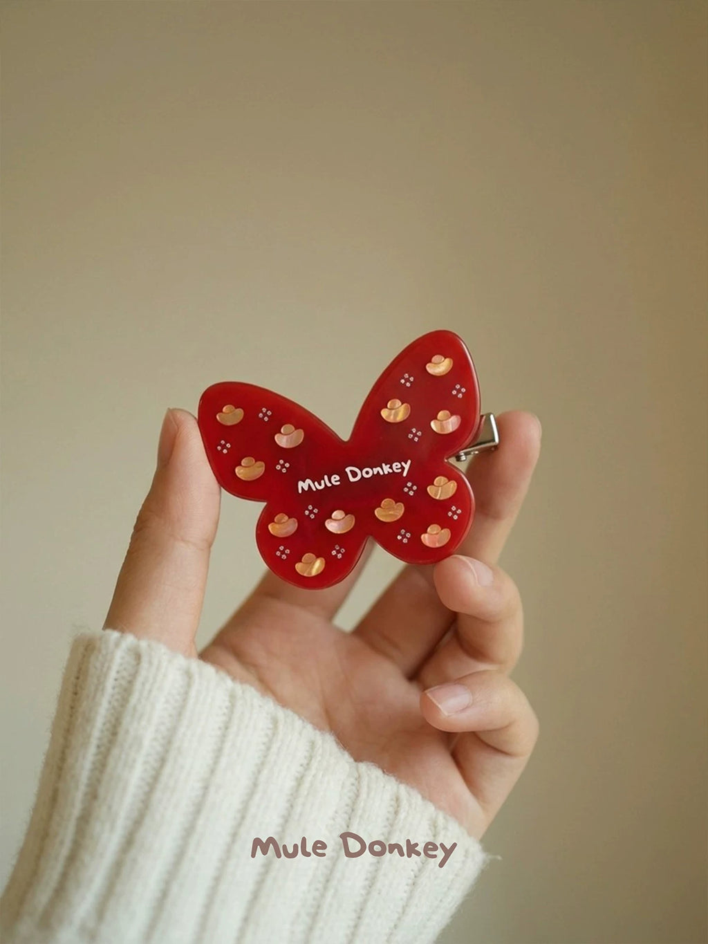 Mule Donkey Red Butterfly New Year's Lucky Ingot Bangs Clip