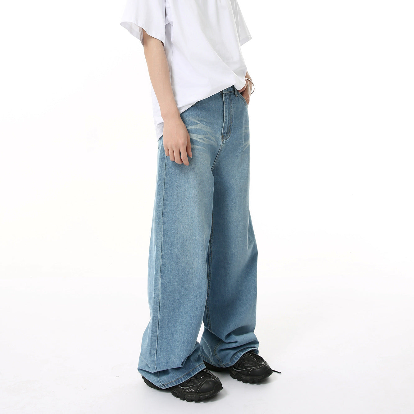 MTLCLOTHES Wide-leg Drape Straight Mopping Jeans