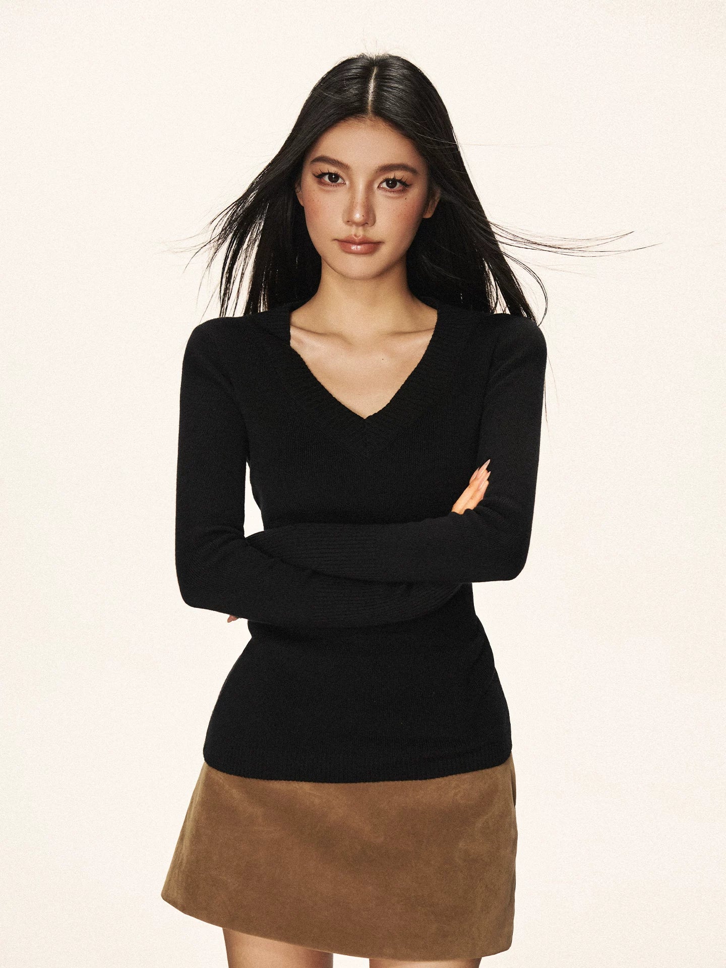 Cherry Melody Vintage V-Neck Long-Sleeve Knit Top