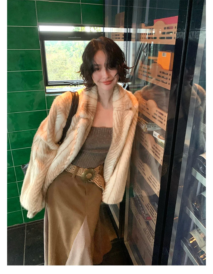 KELIFAN Hong Kong Style Retro Fur Jacket