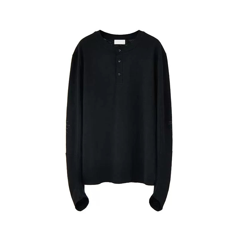 Slight Vogue Henry Collar Sun Embroidery Lightweight Long Sleeves