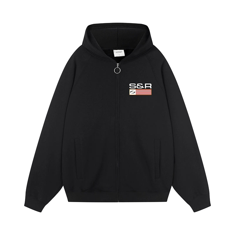 SOSER Vintage Back Suede Print Hooded Zipper Shirt