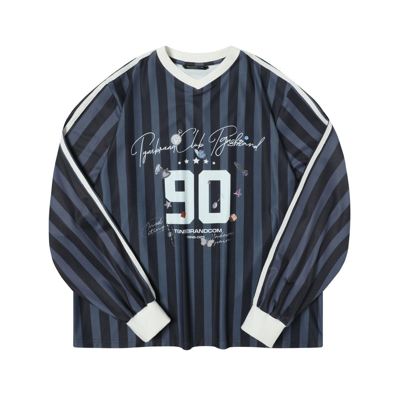 TGNS Striped Print Vintage Loose Casual Long Sleeve