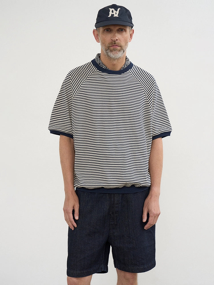 PARTIMENTO Shoulder Sleeve Striped Tee