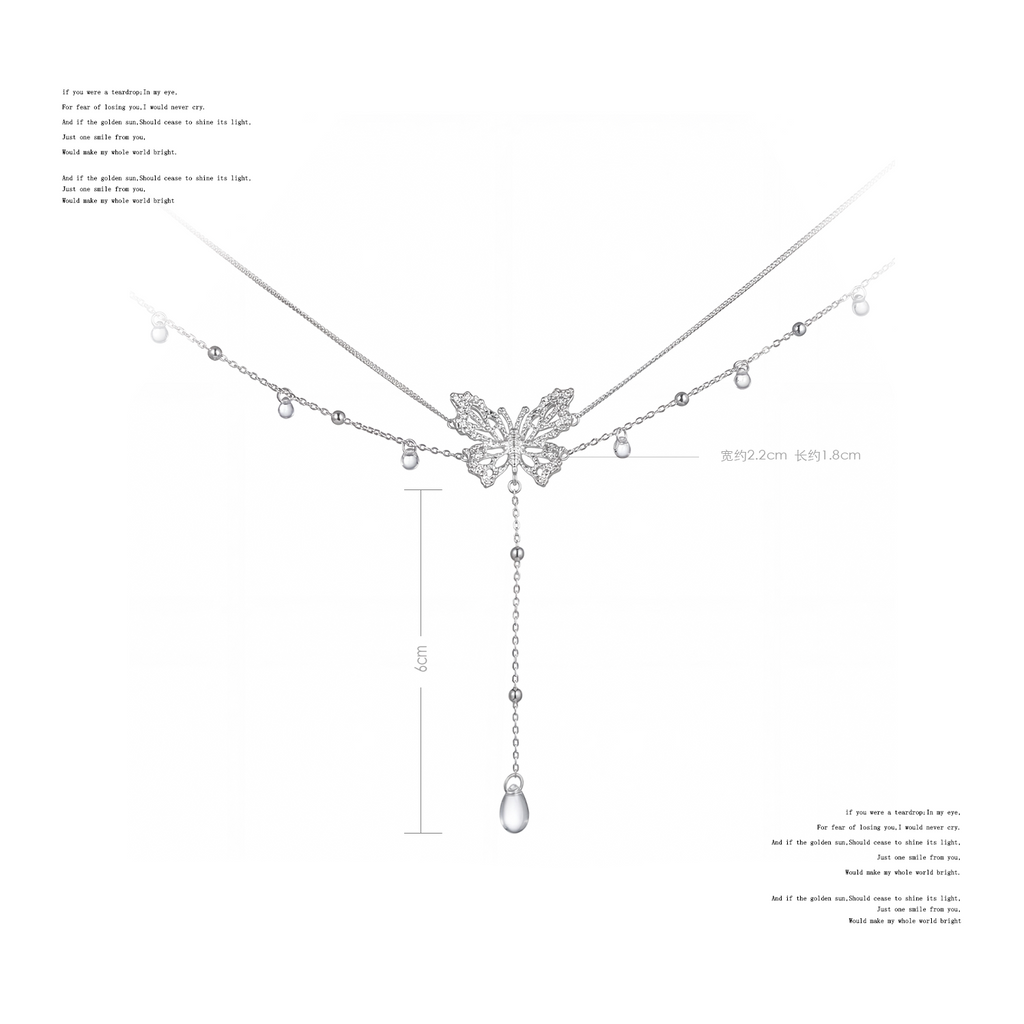 NO SOLUTION Lace Butterfly Tassel Crystal Necklace