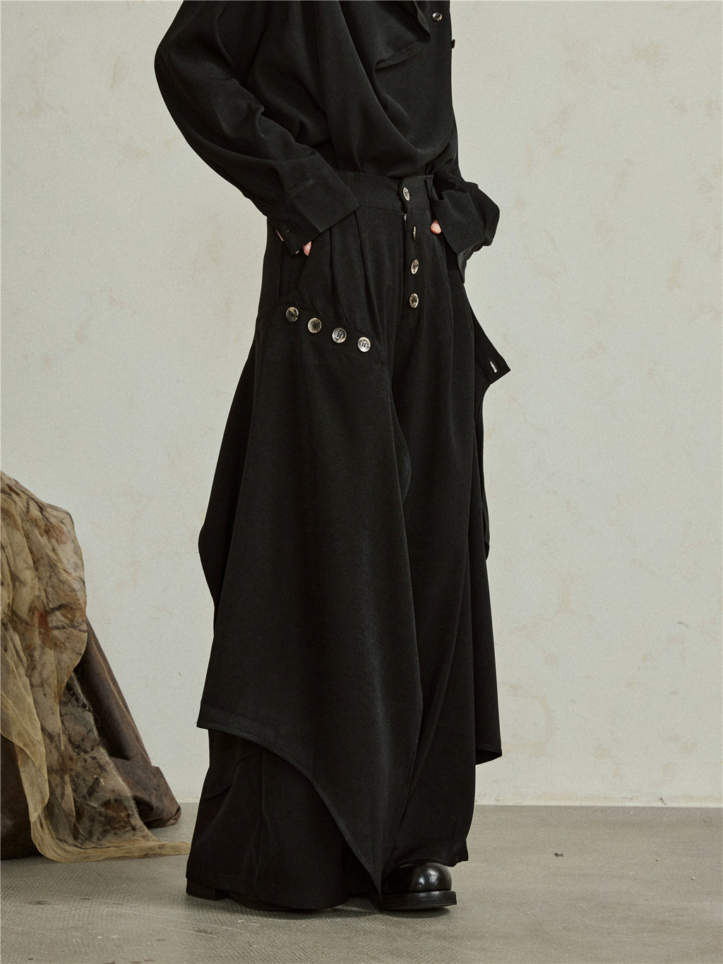 SUNYVONNE Irregular Multi-piece Two-wear Wide-leg Pants