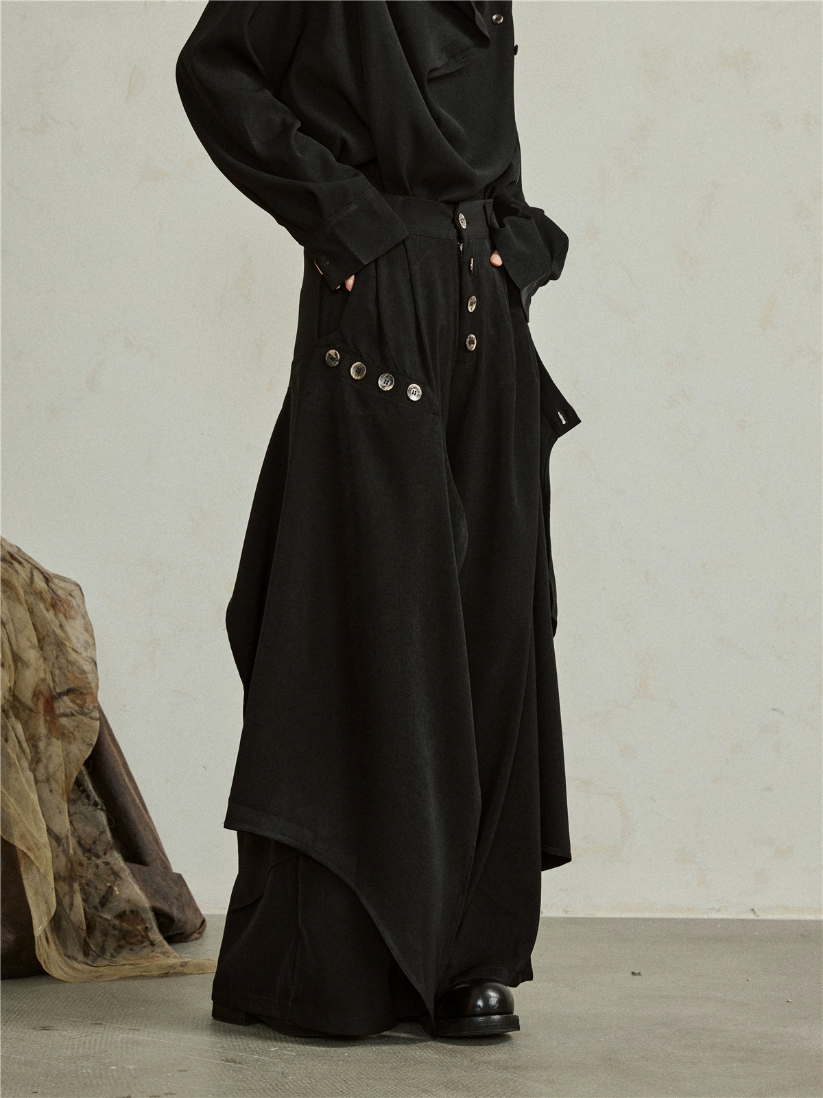 SUNYVONNE Irregular Multi-piece Two-wear Wide-leg Pants