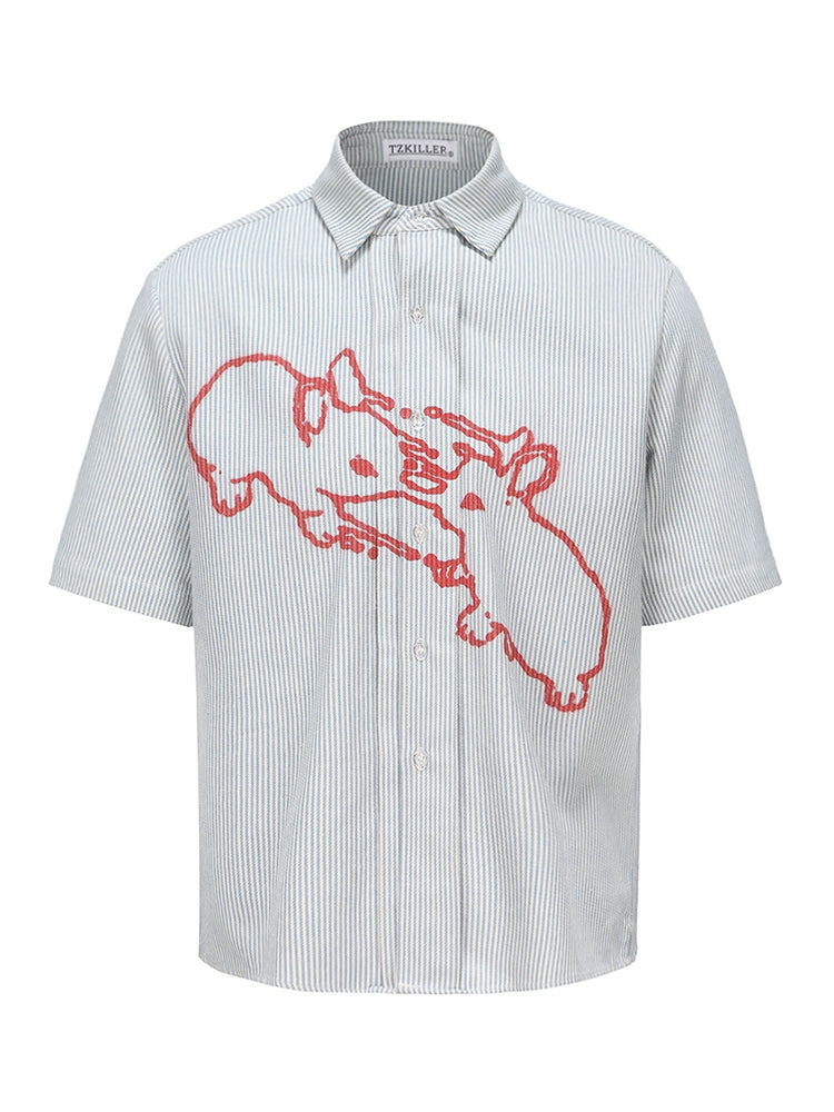 TZ Killer Striped Rabbit Print Casual Shirt