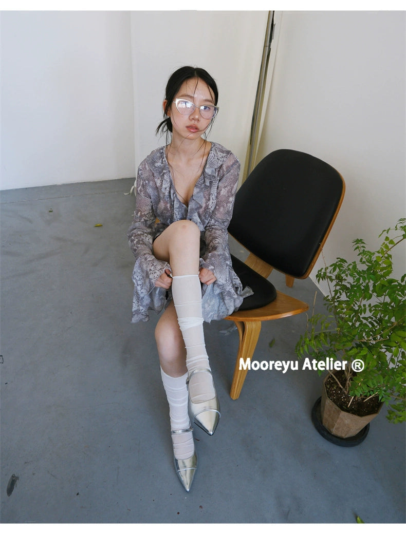 Mooreyu Temperament Leather Light Mouth Retro Flats