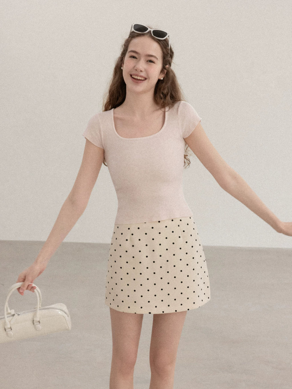 Cantonstory Polka Dot Slim Fit High Waist Skirt