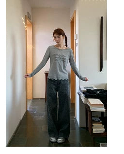 KANO Leopard Straight Wide Leg Jeans