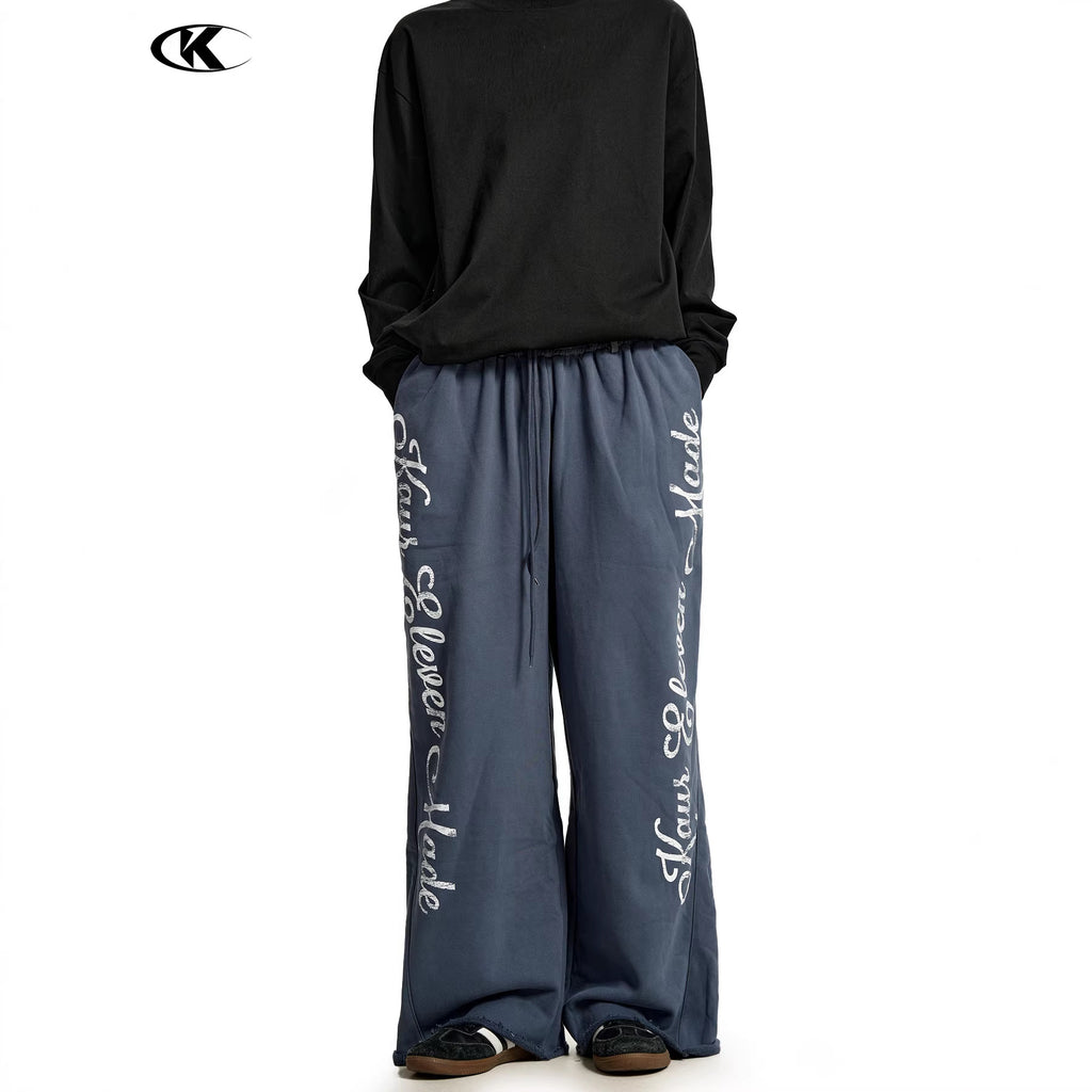 11KN Retro Hip-hop Alphabet Print Drawstring Slacks