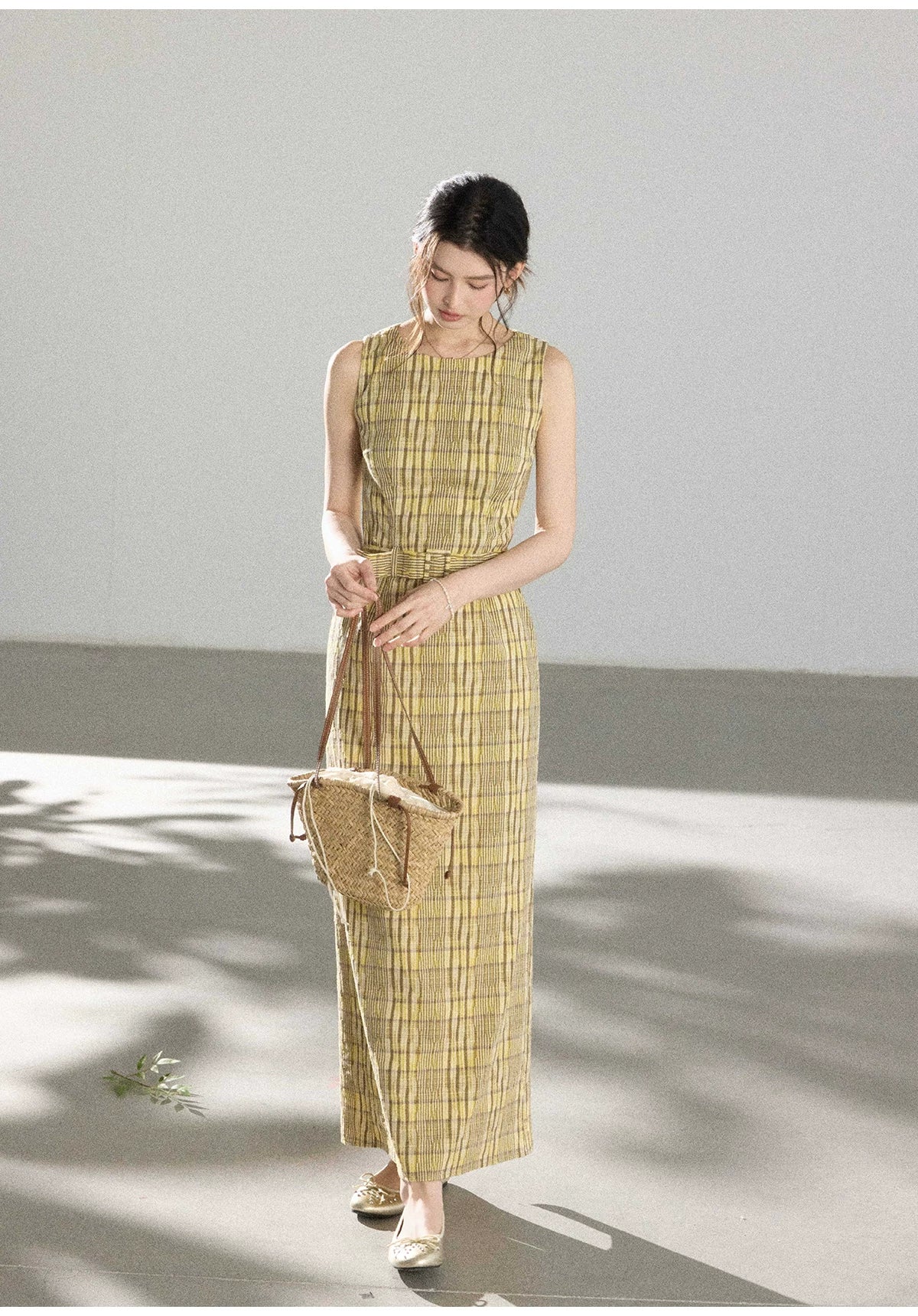 TYANG Plaid Lapel Temperament Sleeveless Dress