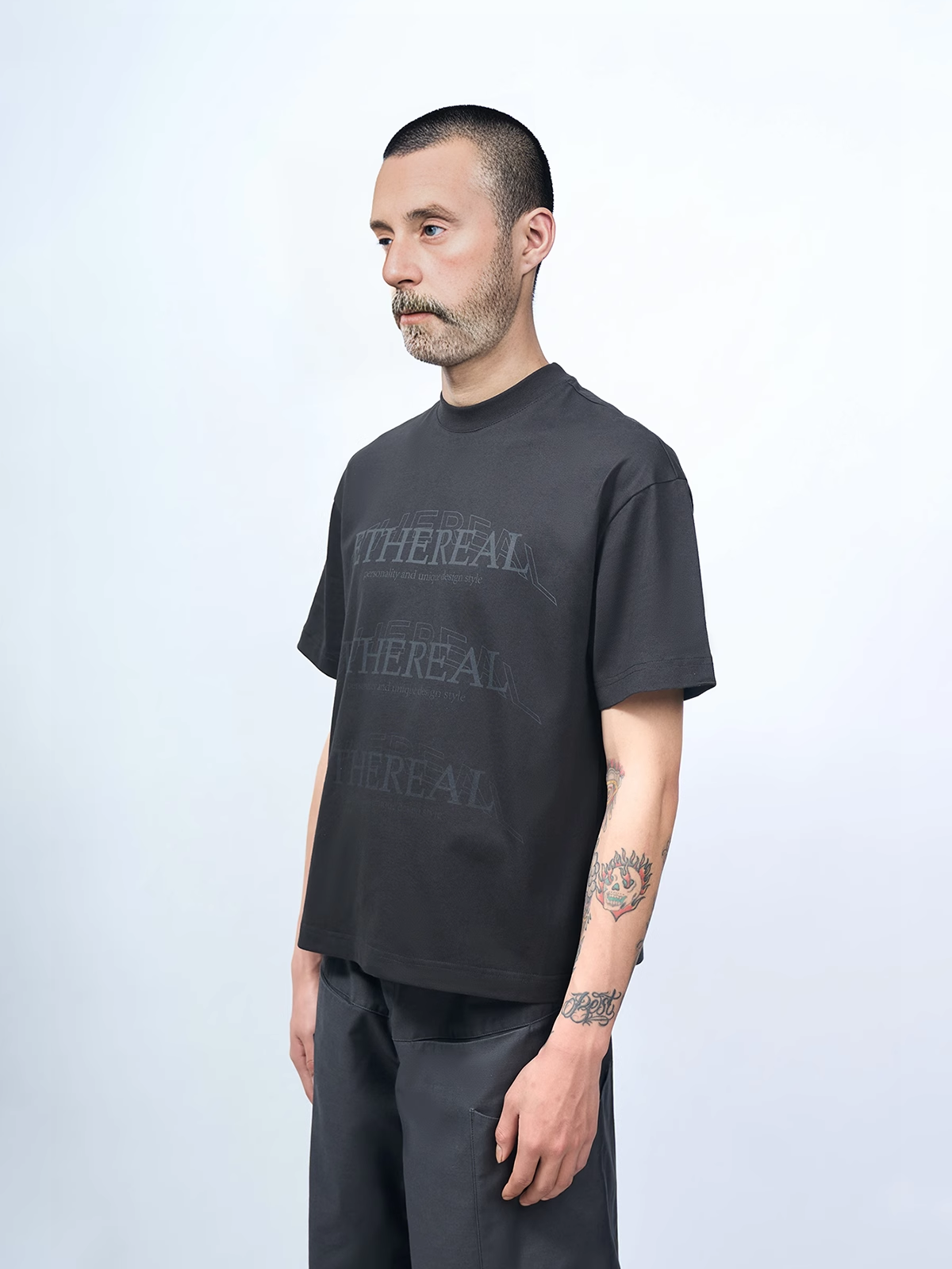 ETHEREAL PRODUCTION Crew Neck Short Alphabet Printed Tee
