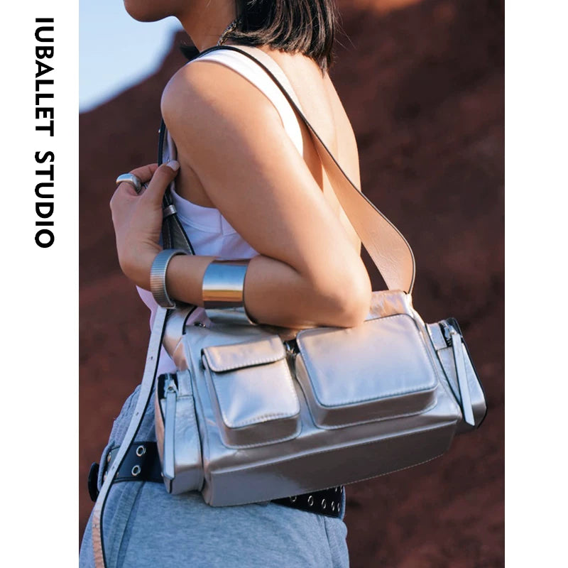 Iuballet Retro First Layer Cowhide Shoulder Armpit Bag