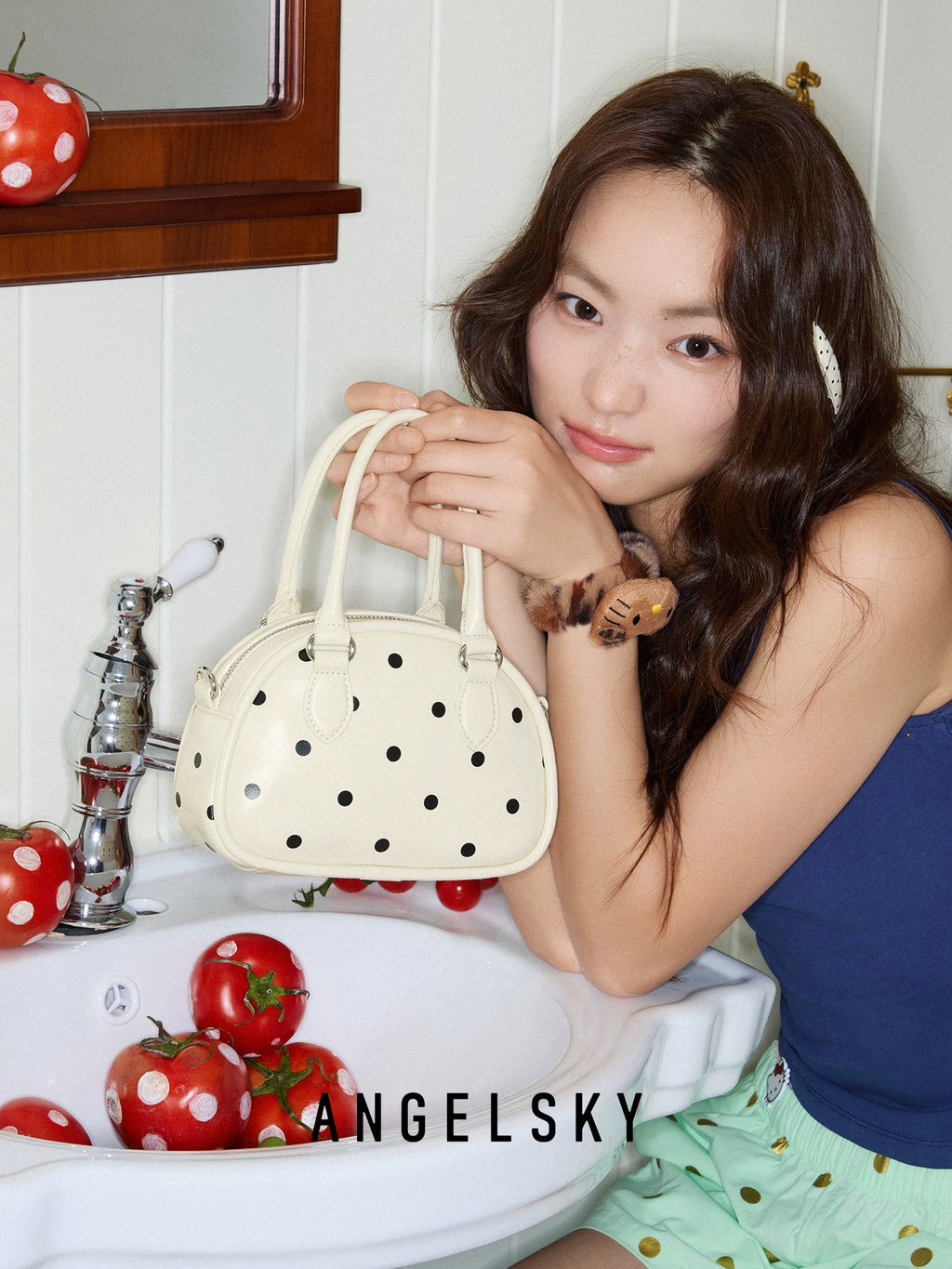 ANGELSKY Retro Polka Dot Messenger Bag