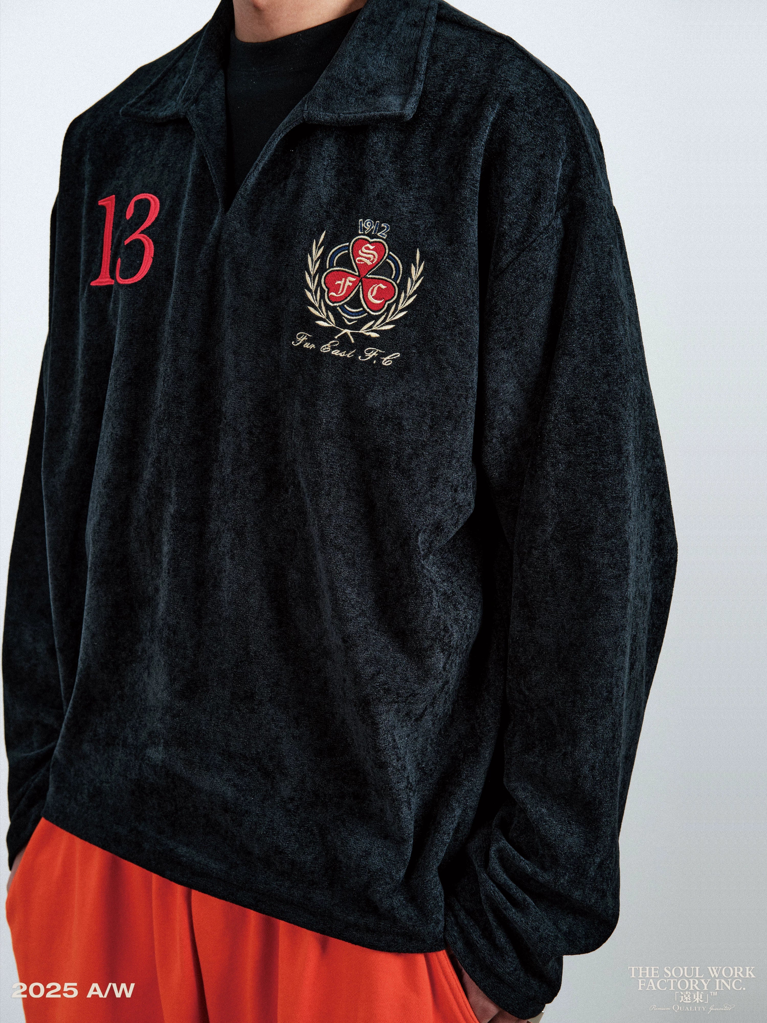 SWFI Towel Fleece Emblem Lazy Open Neck POLO Shirt Long Sleeve