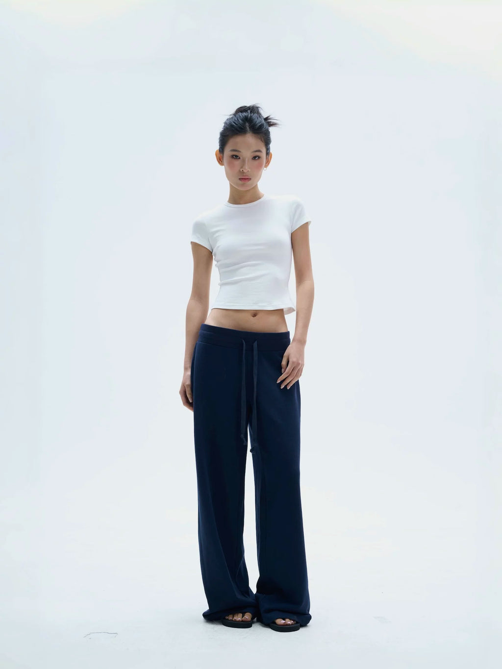 Veryrareme Low Waist Ribbed Wide Waist Drawstring Sweatpants