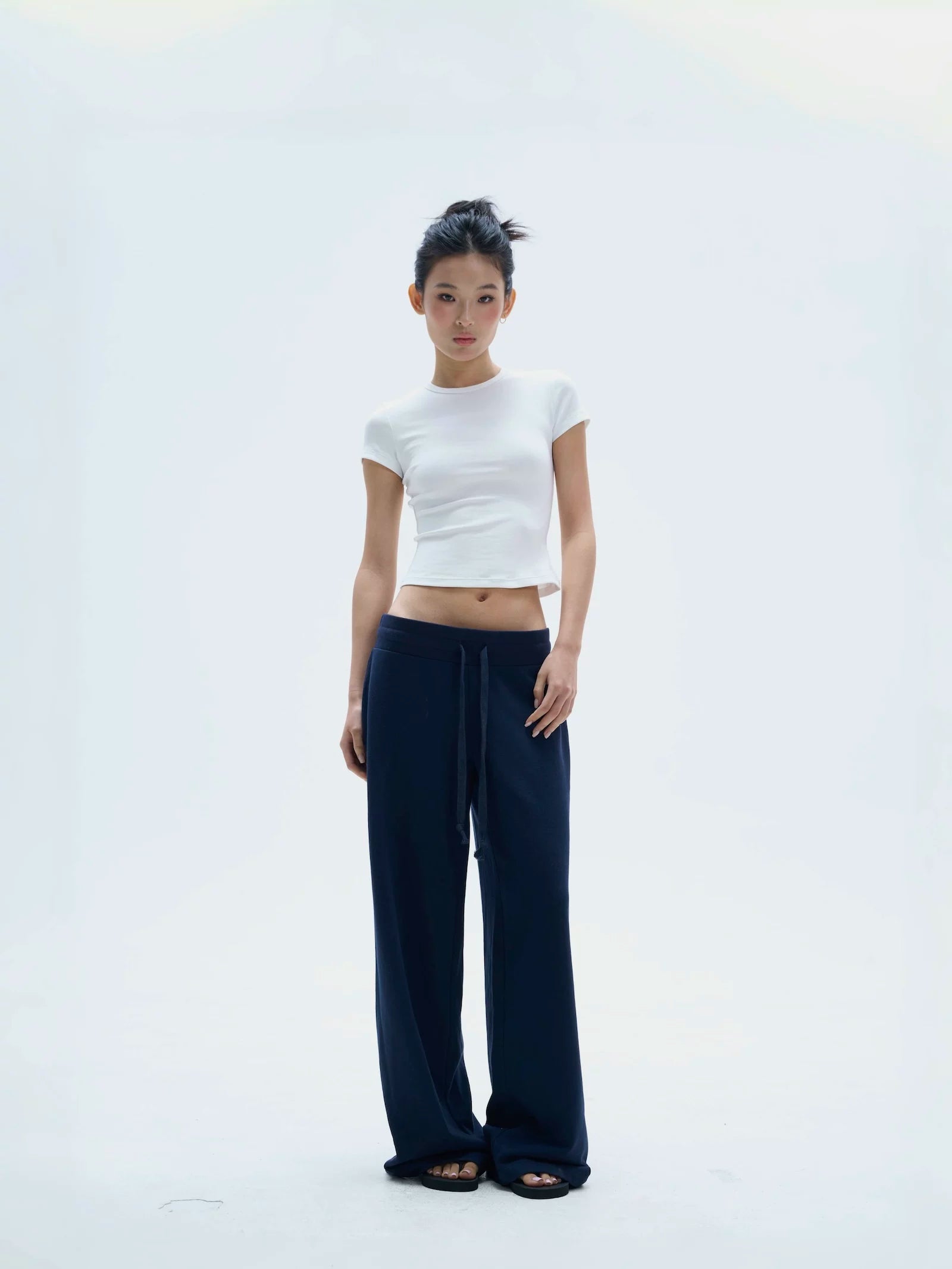 Veryrareme Low Waist Ribbed Wide Waist Drawstring Sweatpants