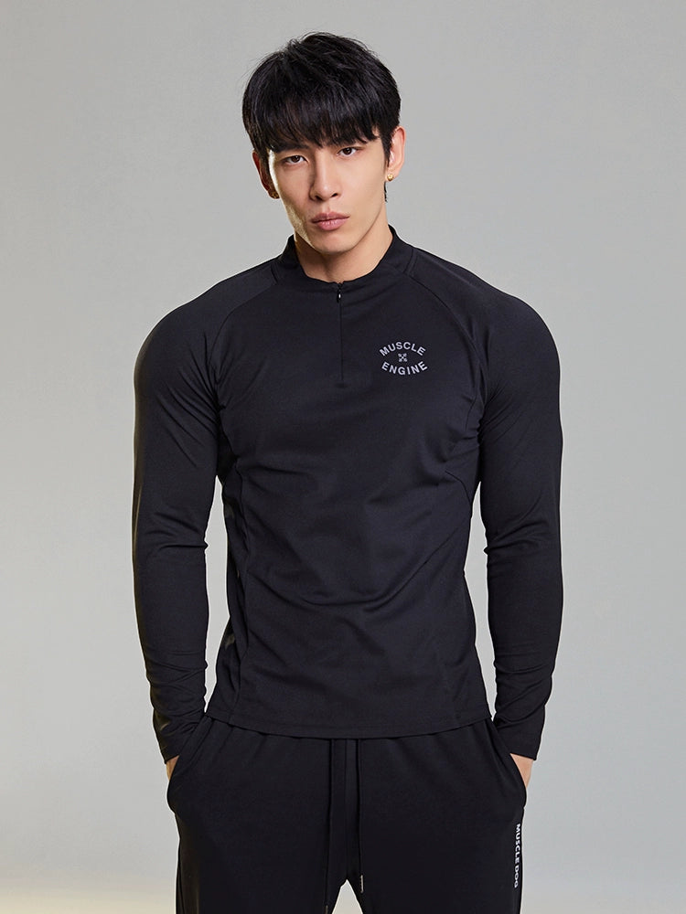 MuscleDog Half Zipper Slim Fit Small Stand-Up Collar Long Sleeve