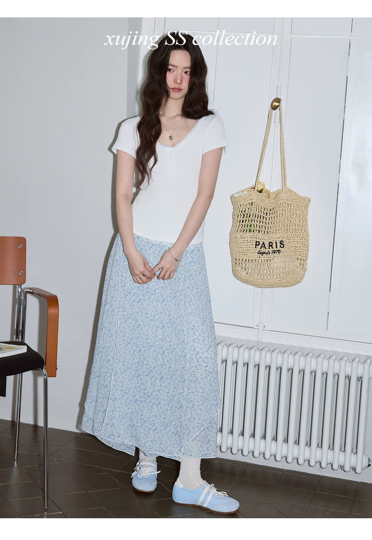 XUJING Front Shoulder Lace Slim Slim Tee