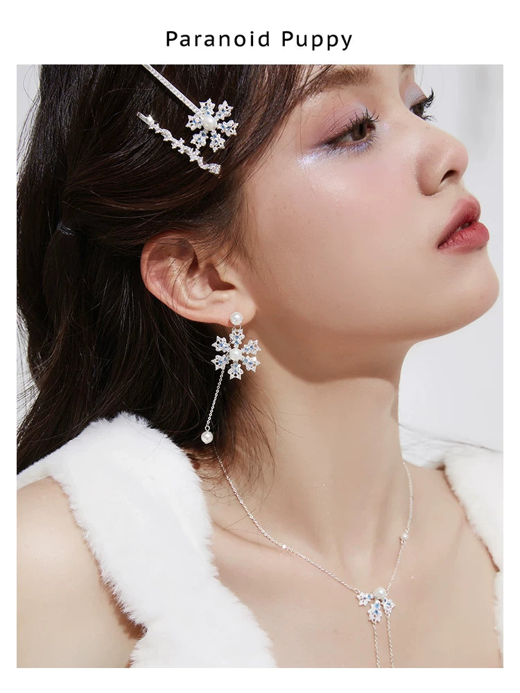 PP Snowflake Pearl Fringed Earrings