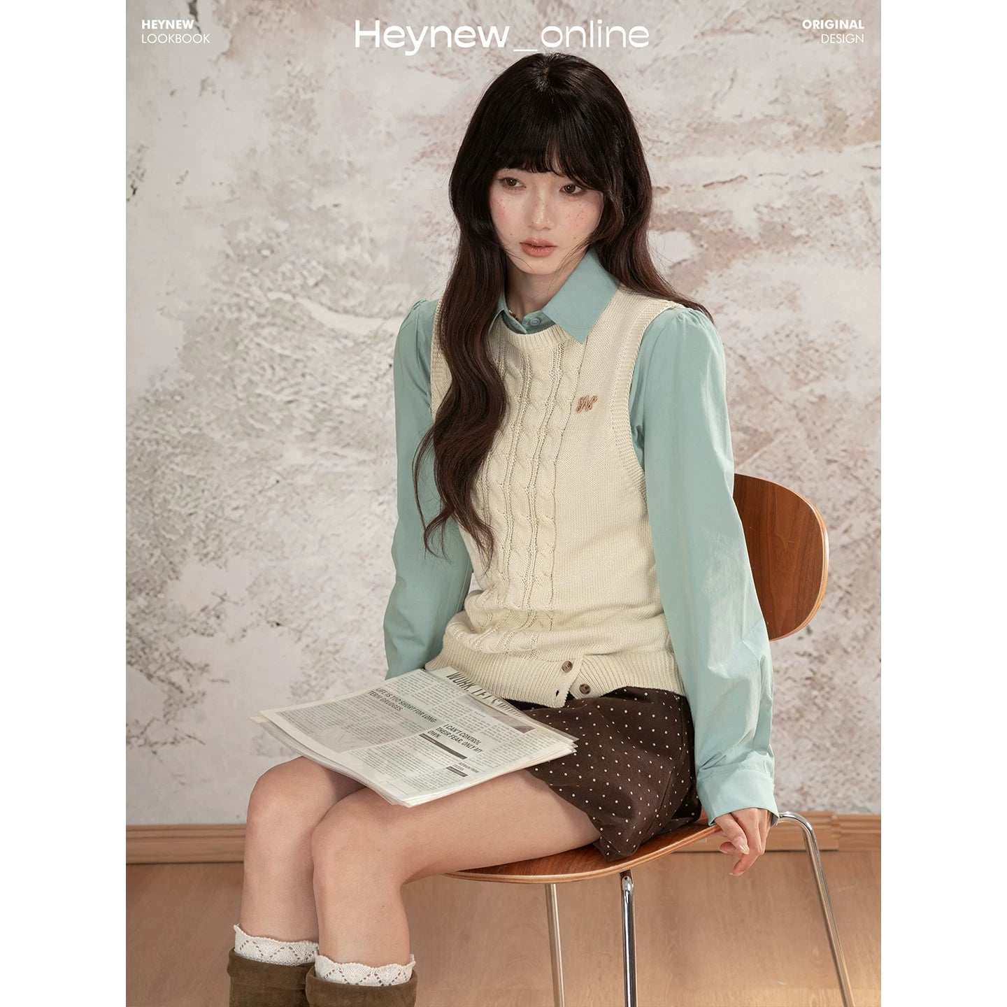 LOVEHEYNEW Waist Skinny Lace-Up Polo Neck Long Sleeve Shirt