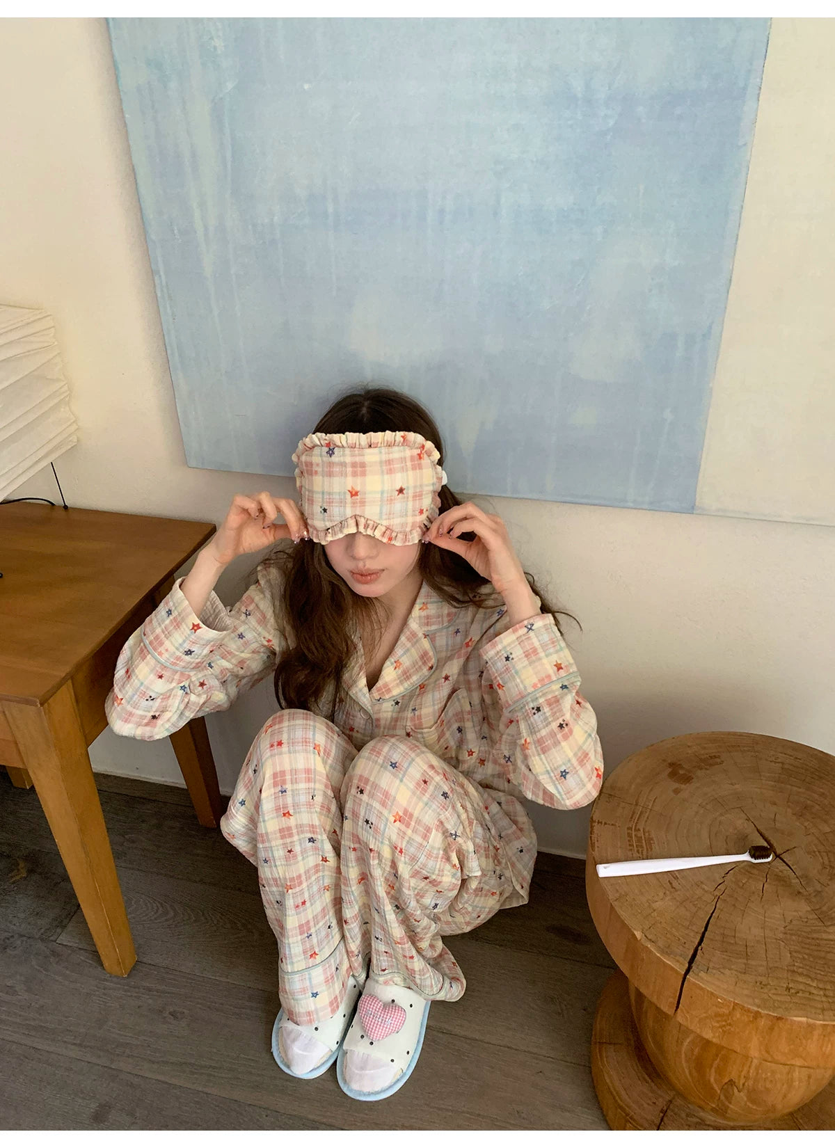 KANO Cuban Collar Print Casual Pajama Set