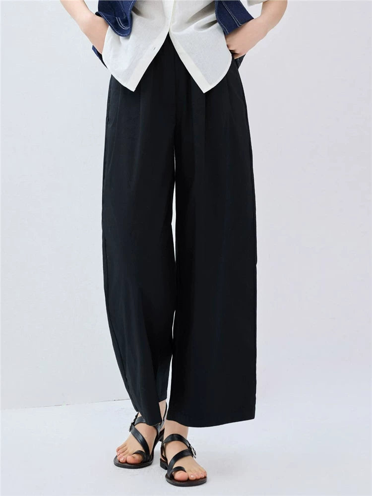 Giordano Pleated Wide-leg Elastic-waisted Capris