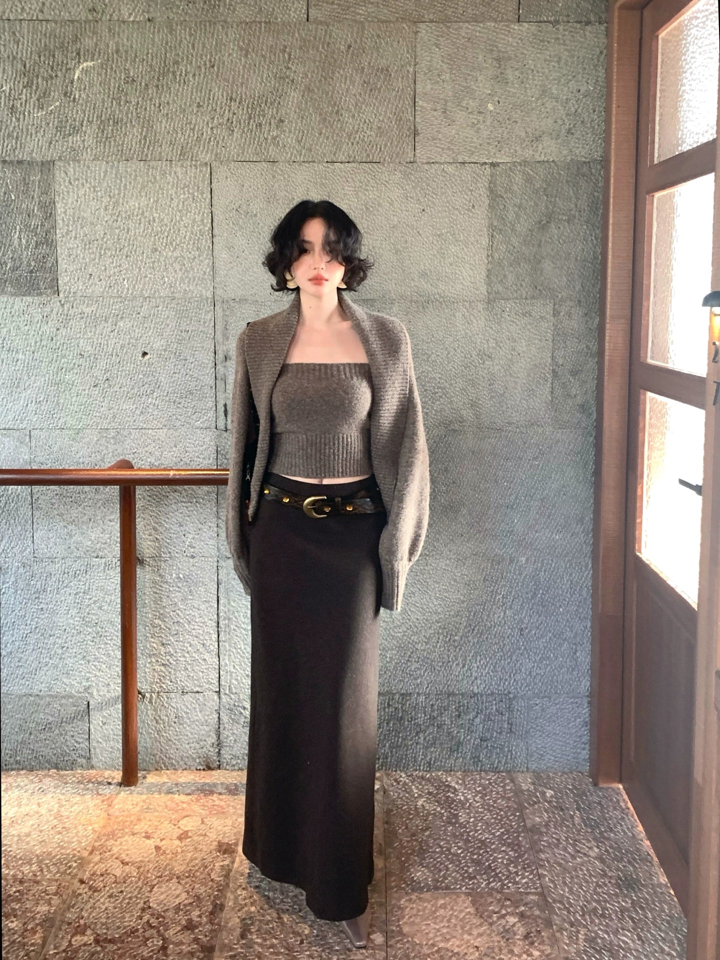 KELIFAN Hong Kong Style Retro Woolen Skirt