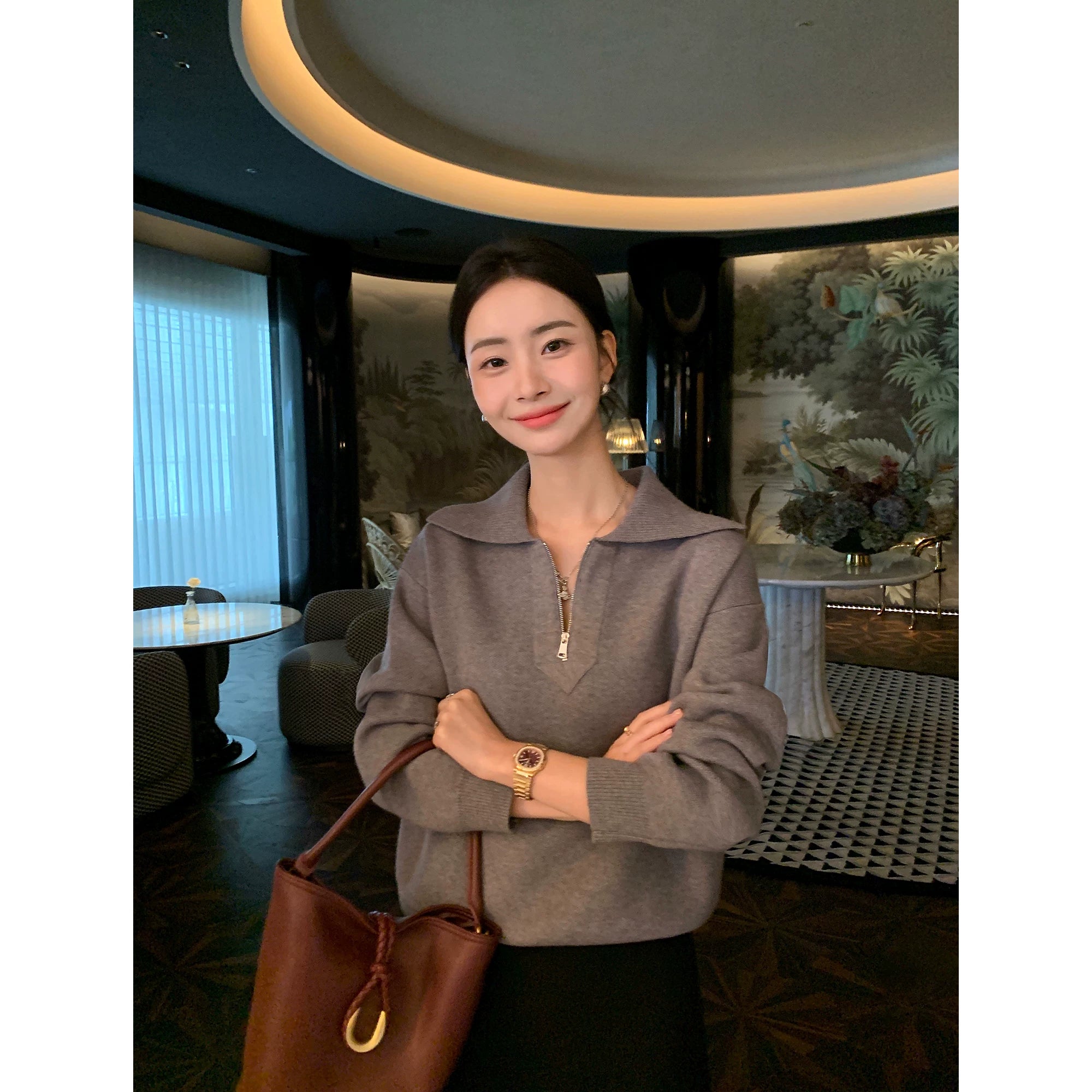 Pusumede Loose Thermal Lapel Knitted Sweater
