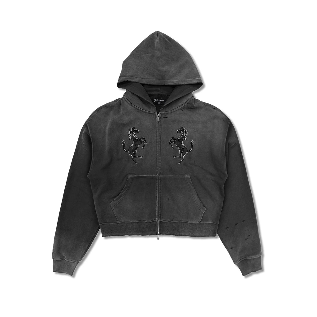 WANNA LAB Cloth-embroidered Zip-up Hooded Sweater