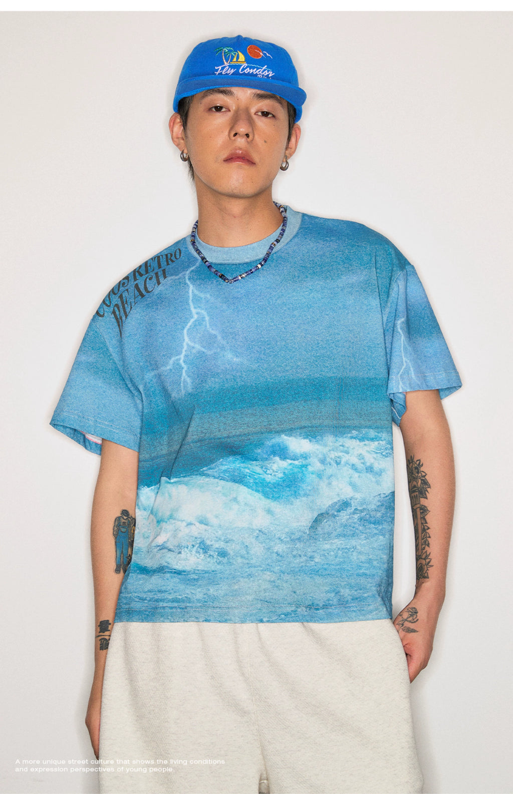 CoosRetro Storm Ocean Print Casual Tee