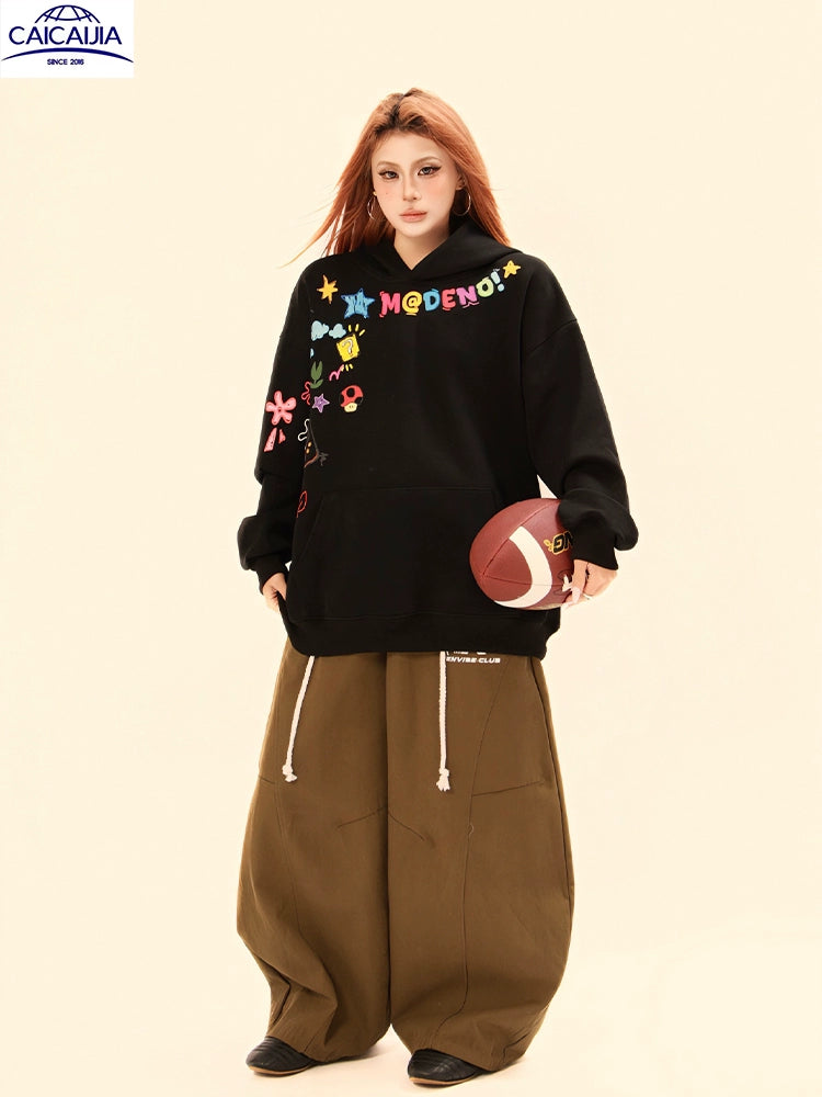 Kenvibe Vintage Graffiti Cartoon Print Fleece Sweater