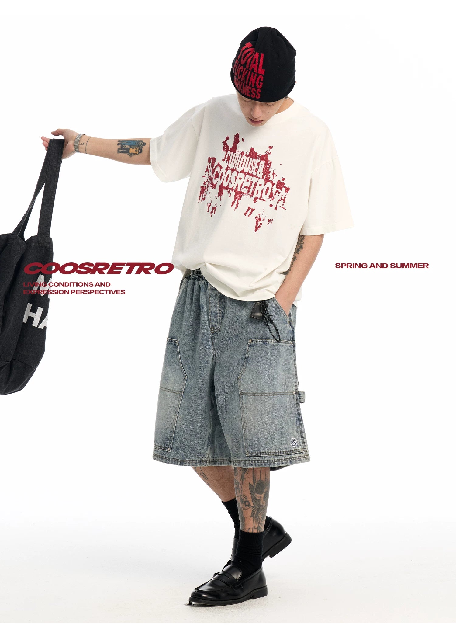 CoosRetro Vintage Wide Leg Denim Shorts