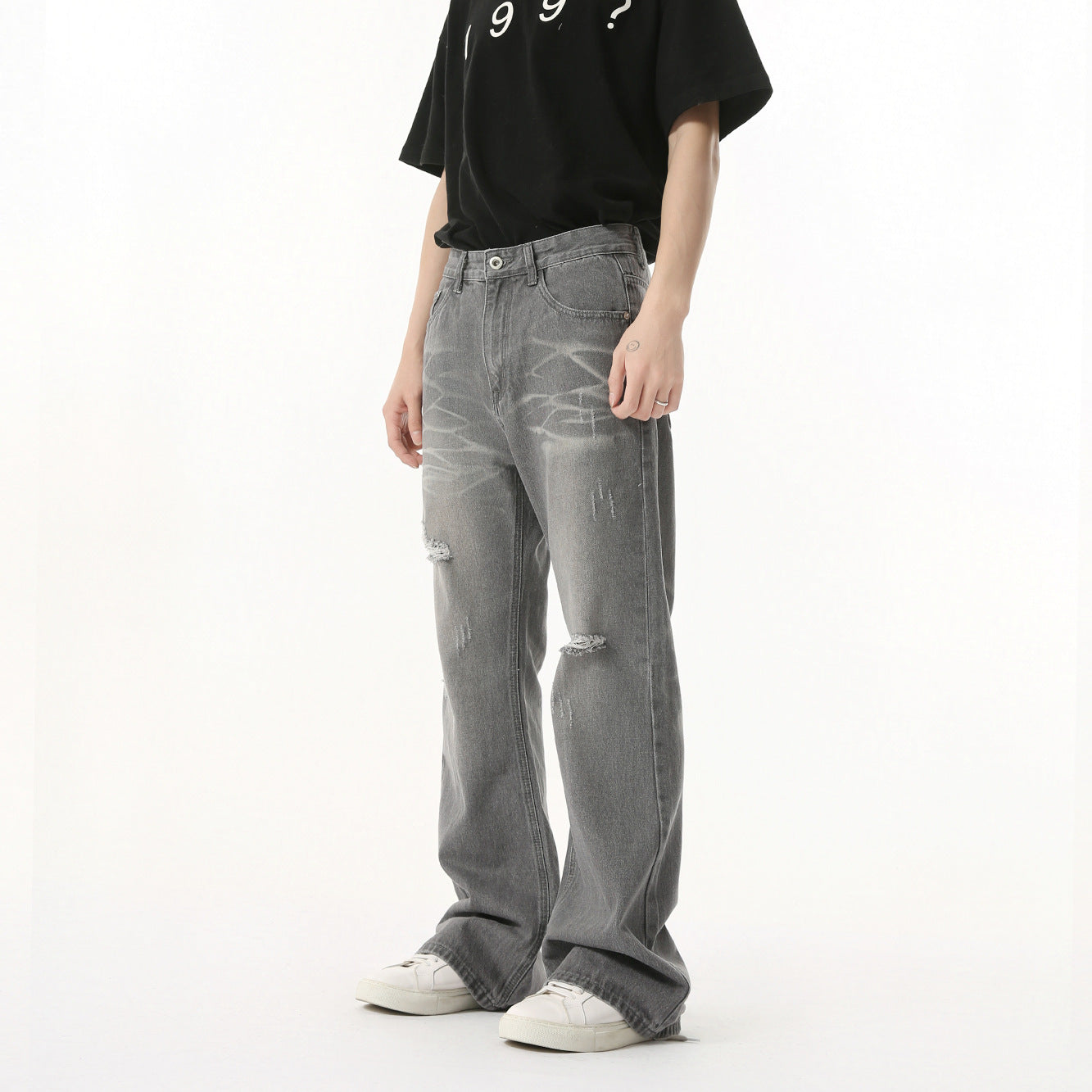 MTLCLOTHES Korean Version Versatile Fashion Micro-pull Denim Trousers