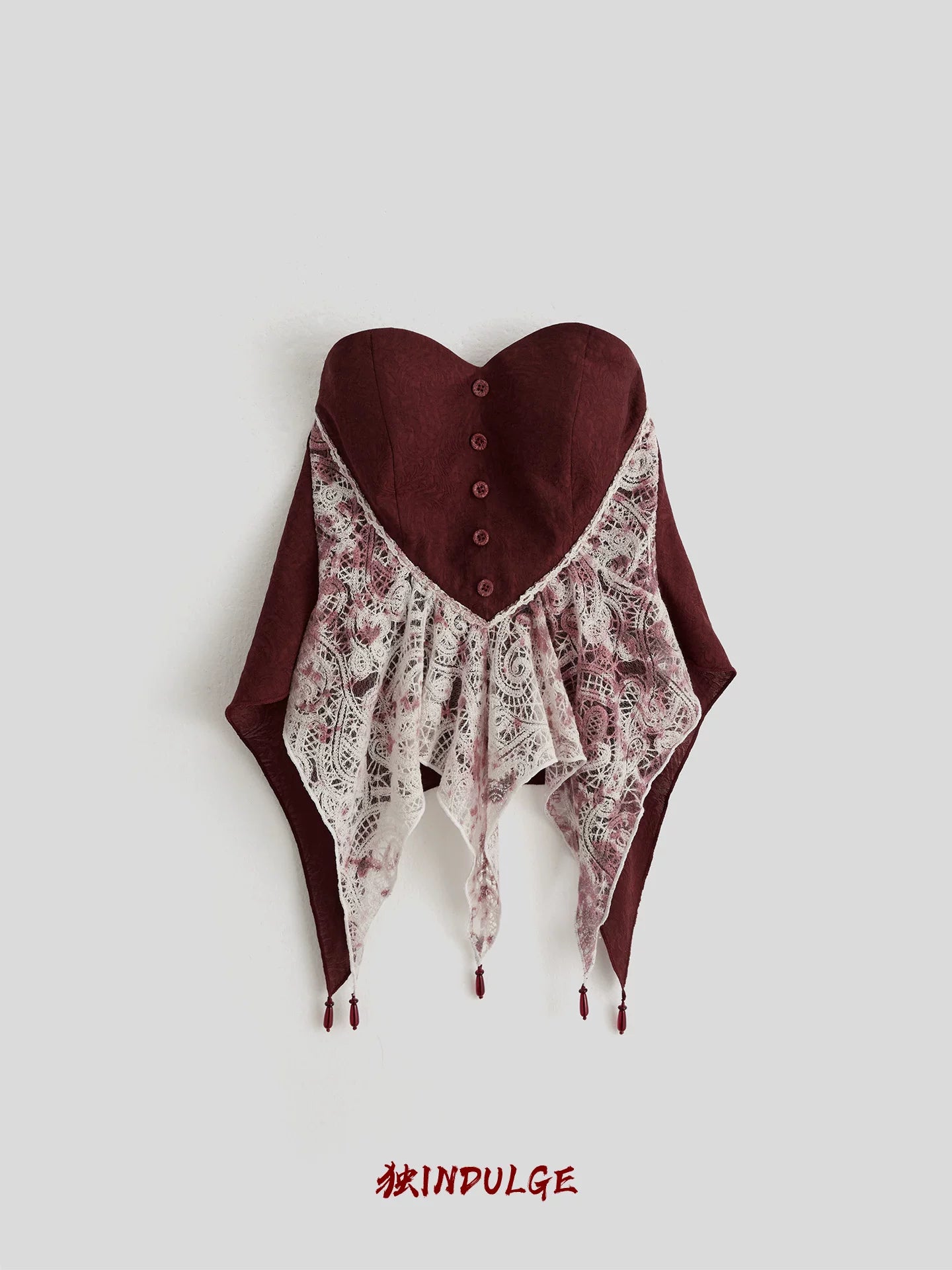 INDULGE Beaded Lace Stitching Irregular Hem Tube Top