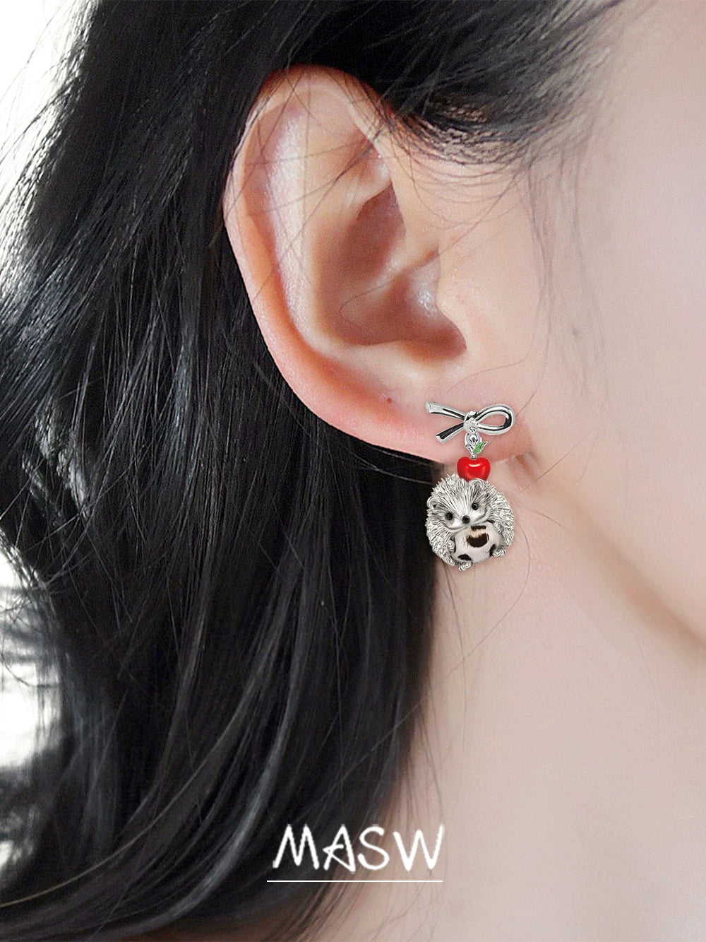 MASW Little Hedgehog Bow Stud Earrings