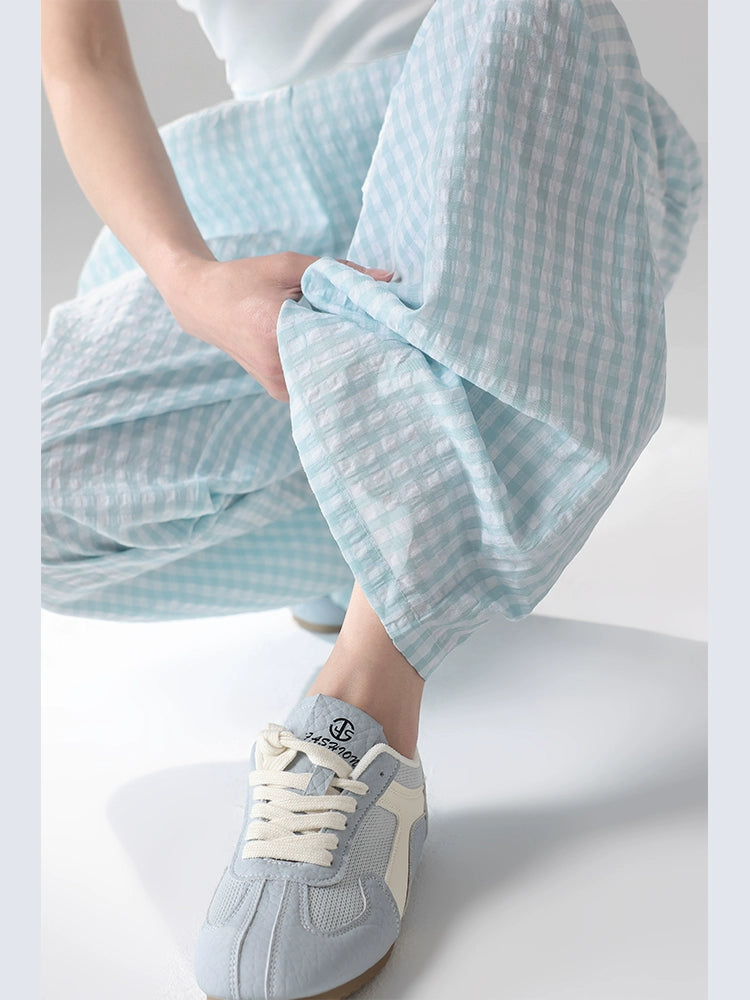 UNIFREE Plaid Light and Drape Lazy Loose Casual Pants