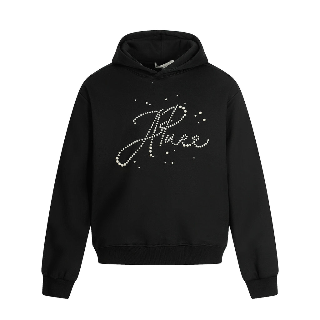 A PUEE Letter Pearl Short Front Shoulder Ruffian Sweater