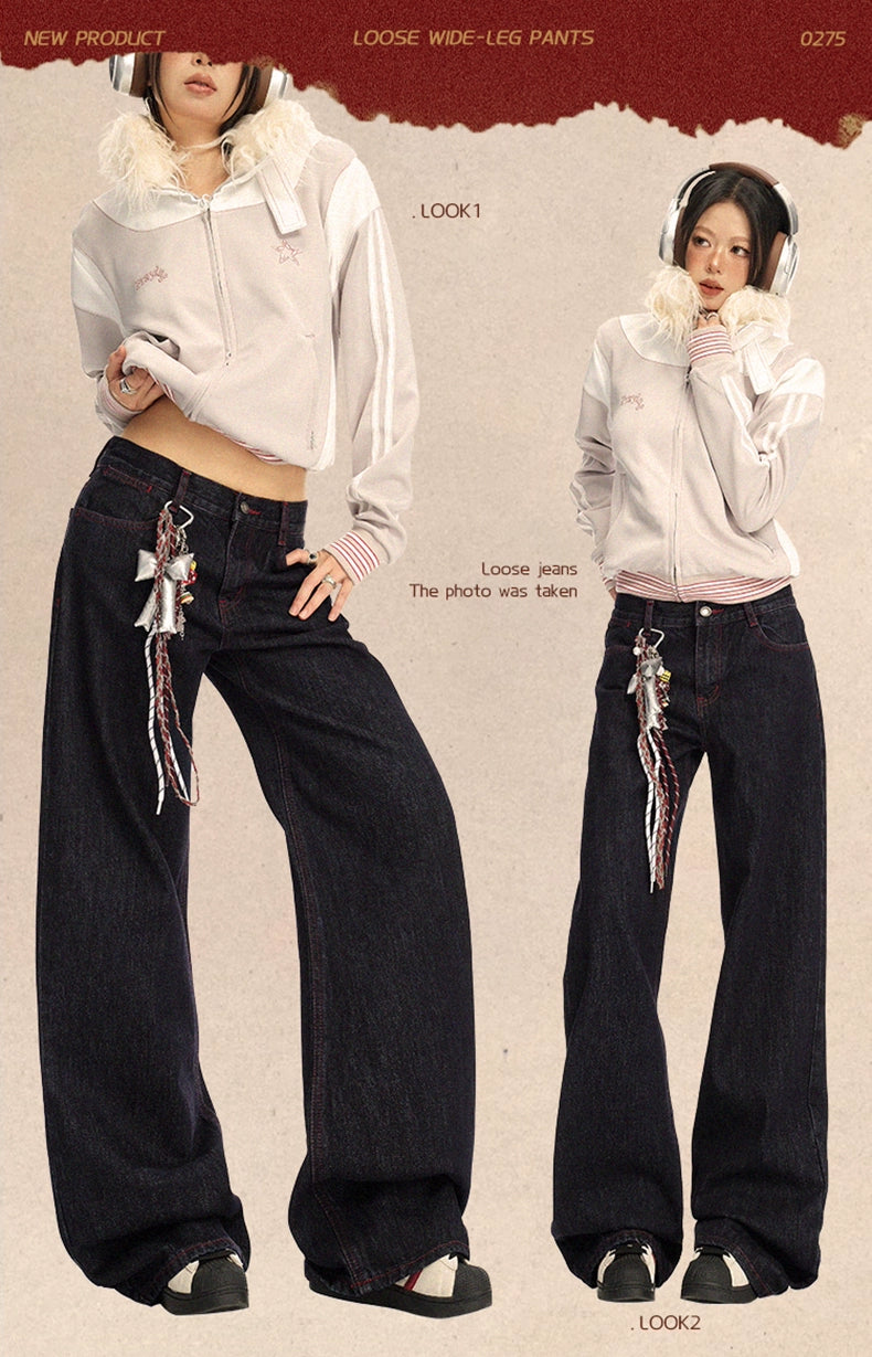 KPSR Contrasting Color Loose and Thin Drape Jeans