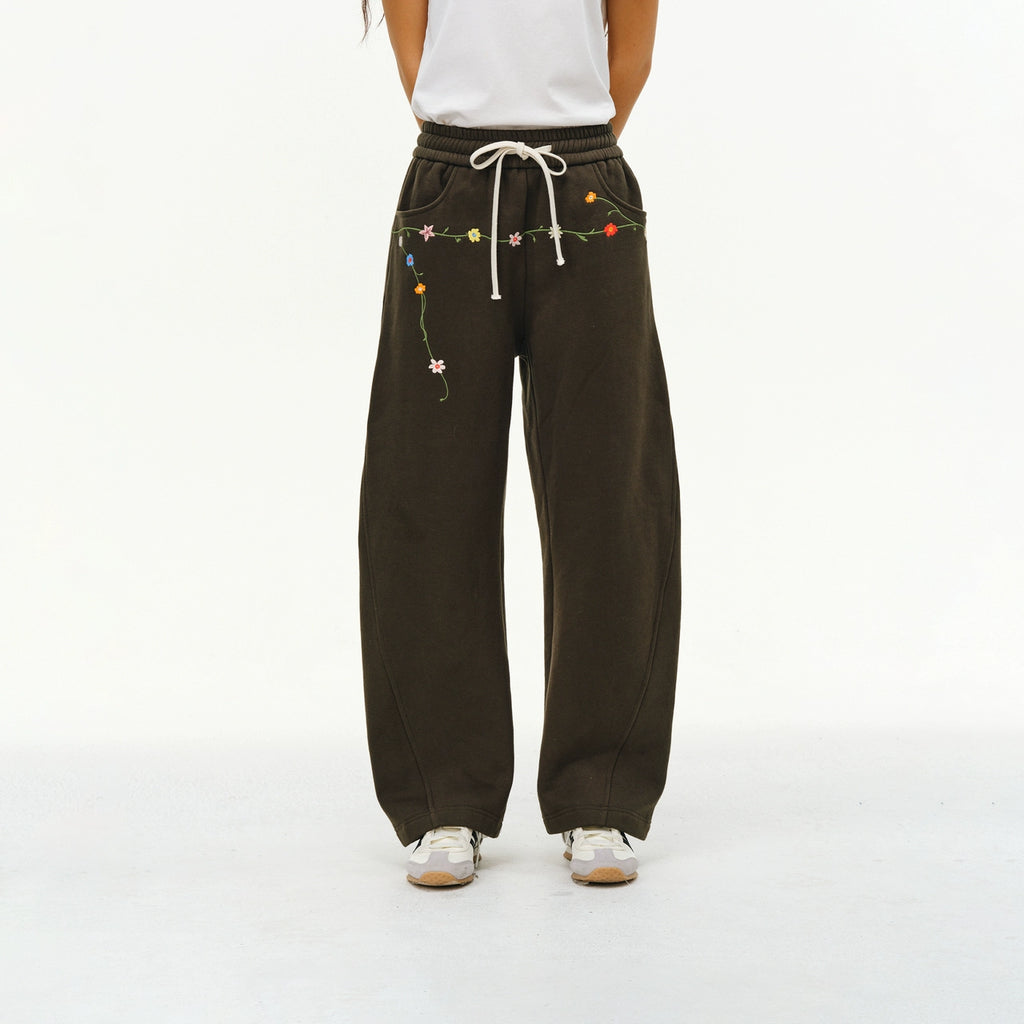 ATRY Vintage Casual Flower Embroidered Sweatpants
