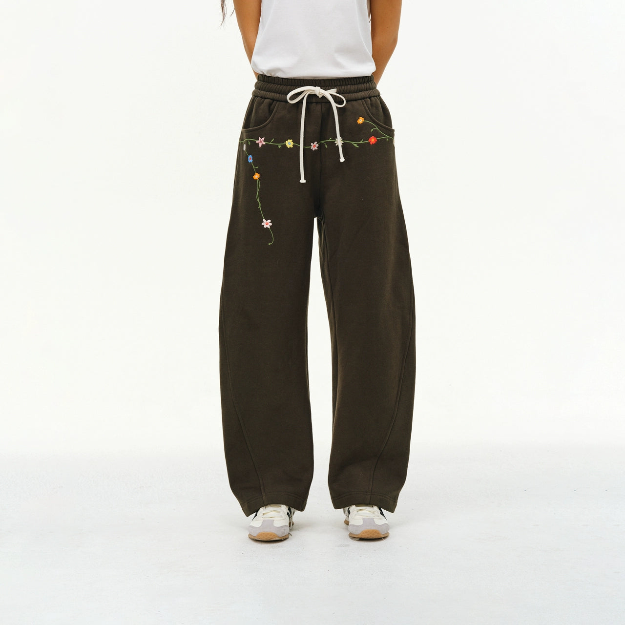 ATRY Vintage Casual Flower Embroidered Sweatpants