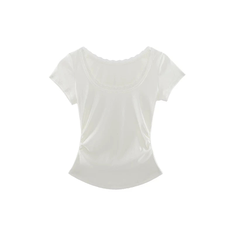 Audwyn Crew Neck Lace Stitching Slim Tee