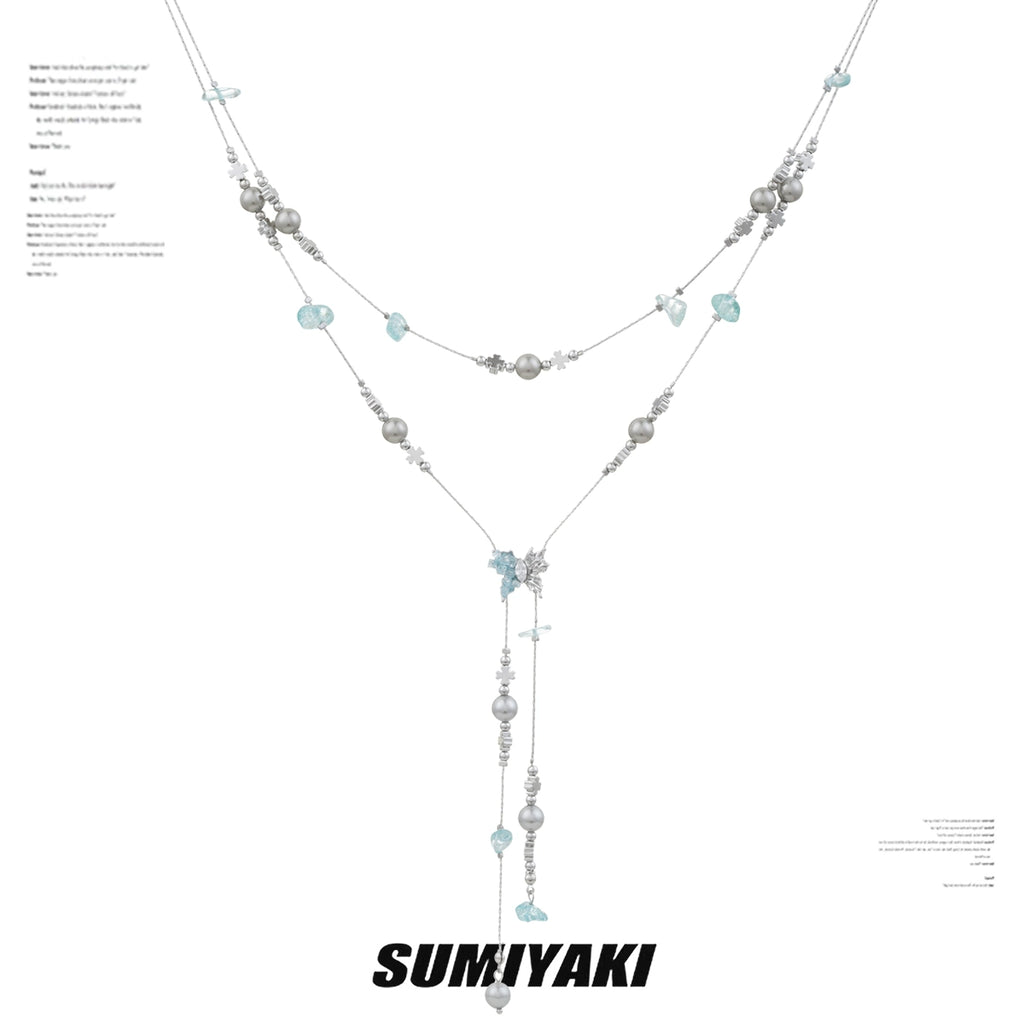 SUMIYAKI Mint Butterfly Crystal Beaded Necklace