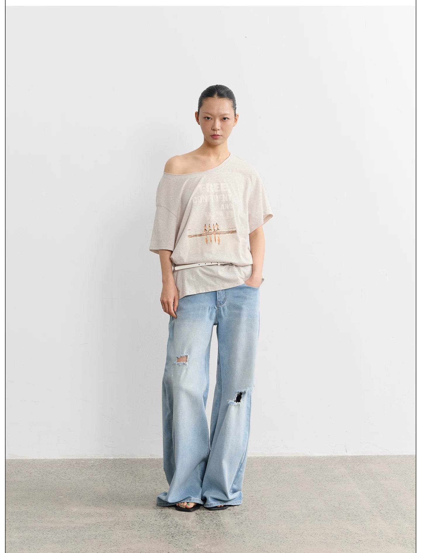 LINY LIBERTY Vintage Curled Round Neck Loose Tee