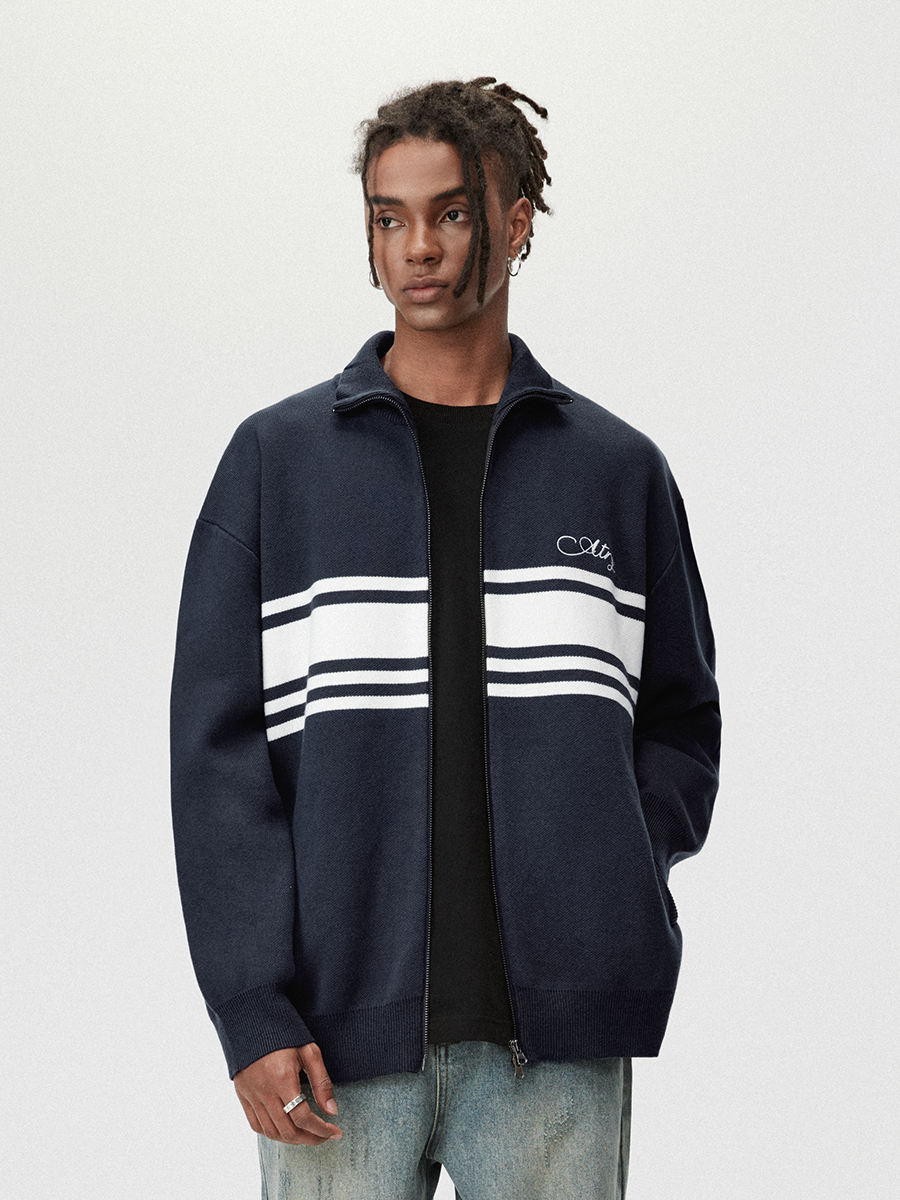 ATRY Striped Cardigan Double-ended Zipper Sweater Jacket